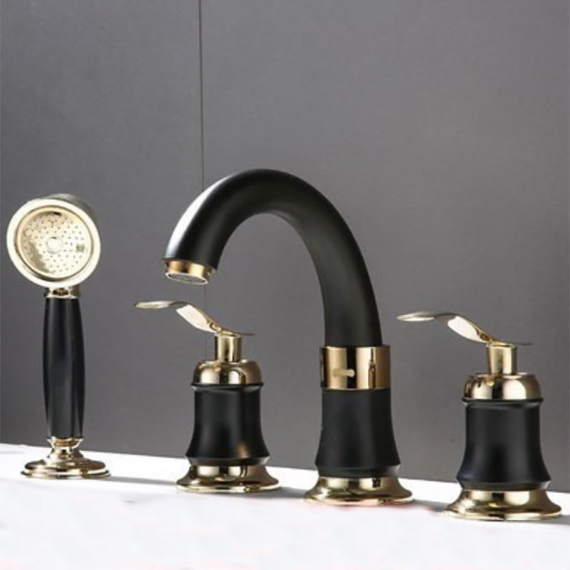 Modern Deck Mounted Lever Handle Bathroom Faucet with Handheld Shower Head