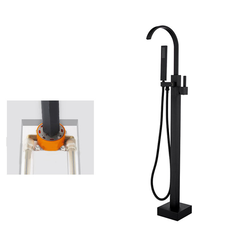 Contemporary Brass Freestanding Tub Filler with Hose Floor Mounted Bathroom Faucet