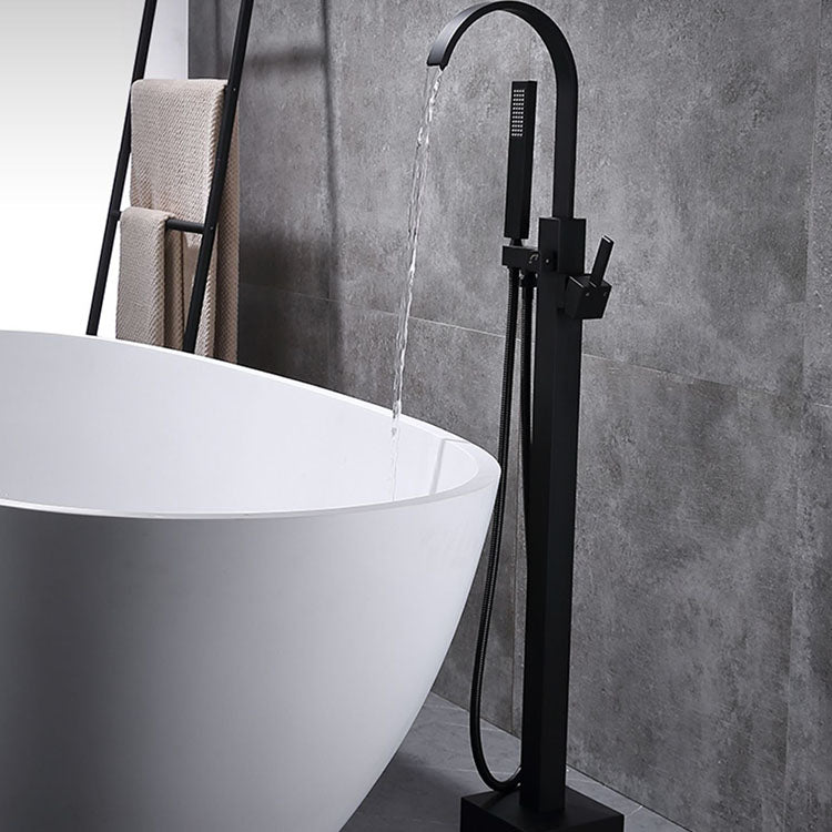 Contemporary Brass Freestanding Tub Filler with Hose Floor Mounted Bathroom Faucet