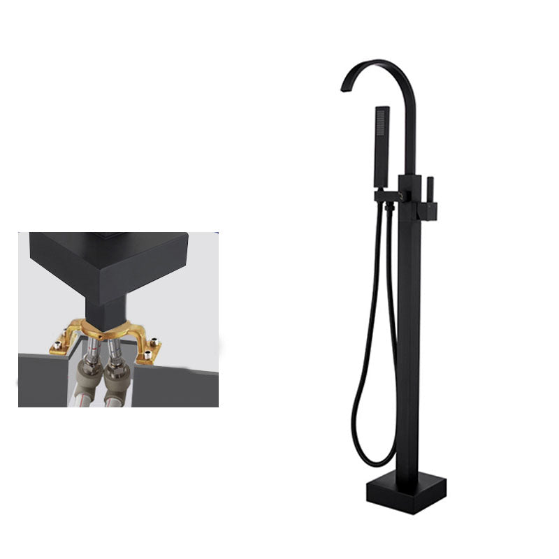 Contemporary Brass Freestanding Tub Filler with Hose Floor Mounted Bathroom Faucet