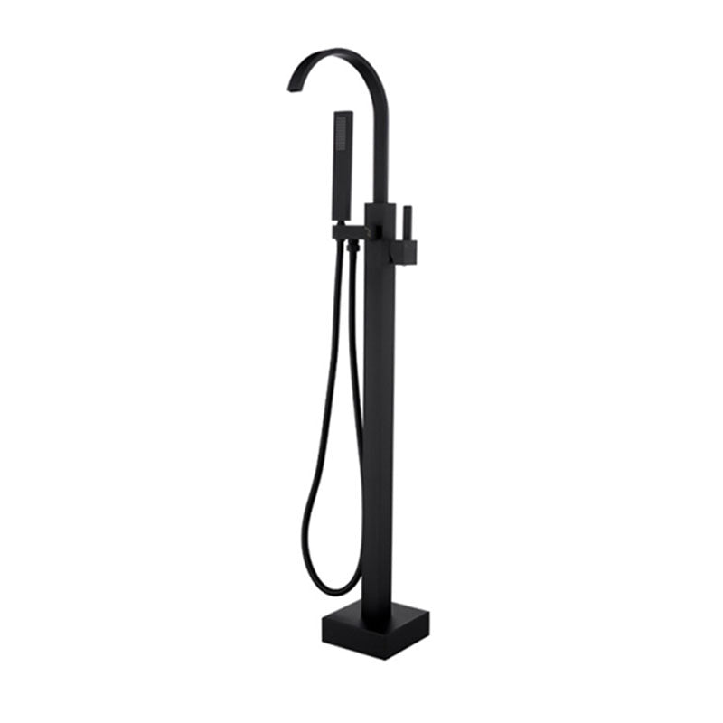 Contemporary Brass Freestanding Tub Filler with Hose Floor Mounted Bathroom Faucet
