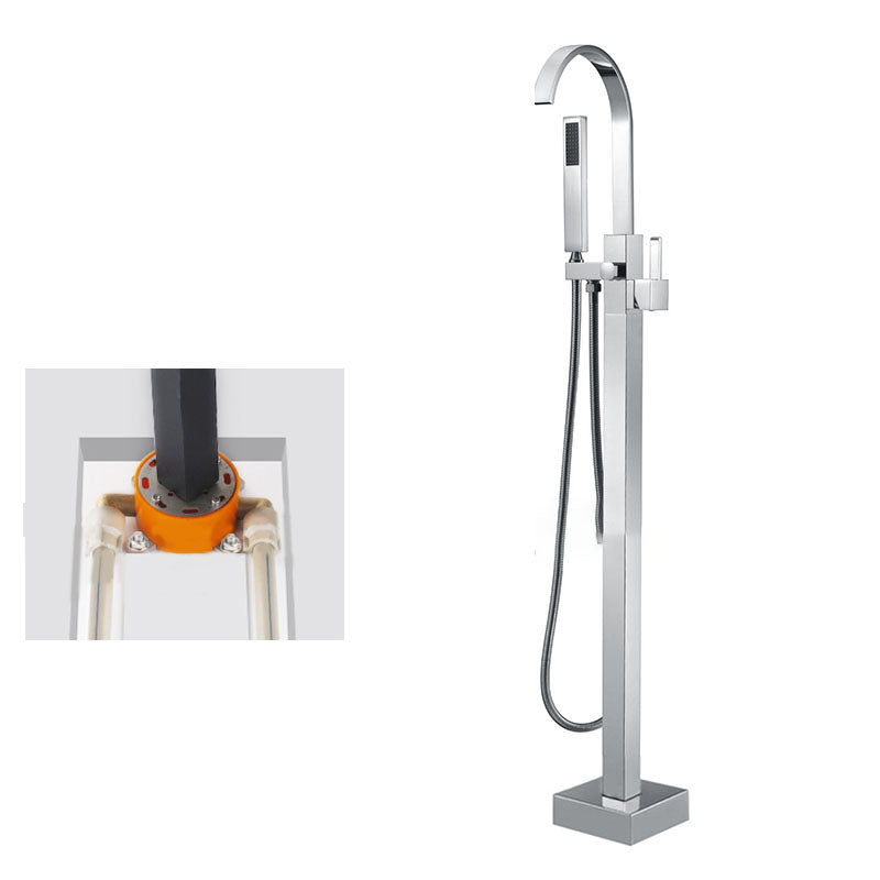 Contemporary Brass Freestanding Tub Filler with Hose Floor Mounted Bathroom Faucet