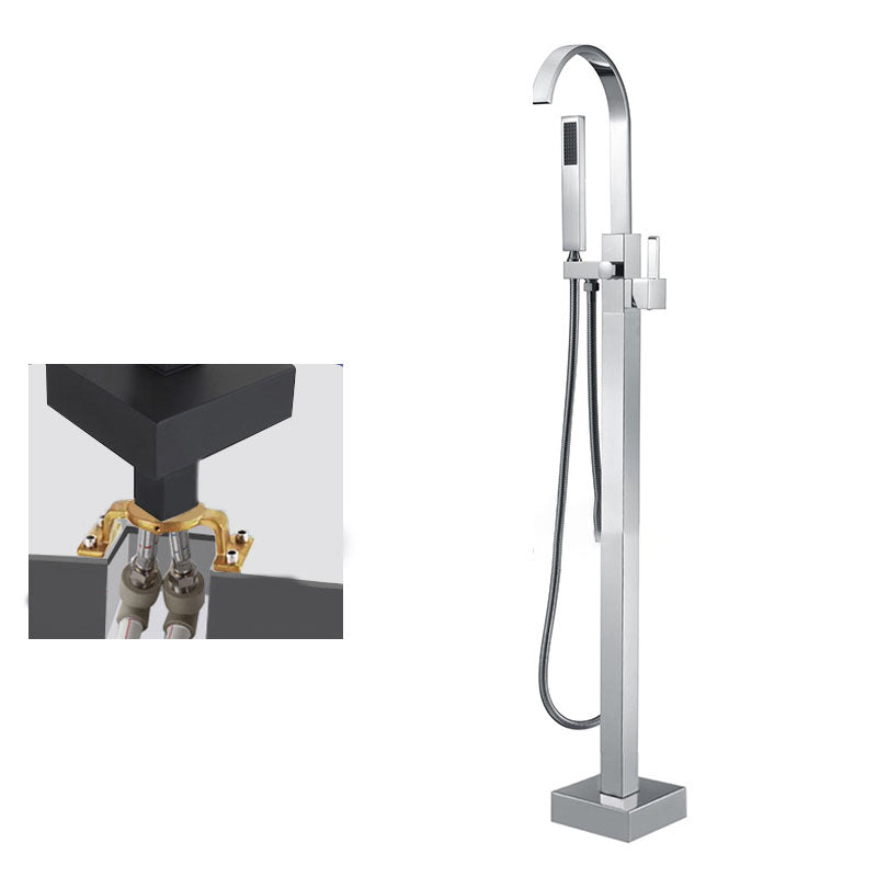 Contemporary Brass Freestanding Tub Filler with Hose Floor Mounted Bathroom Faucet