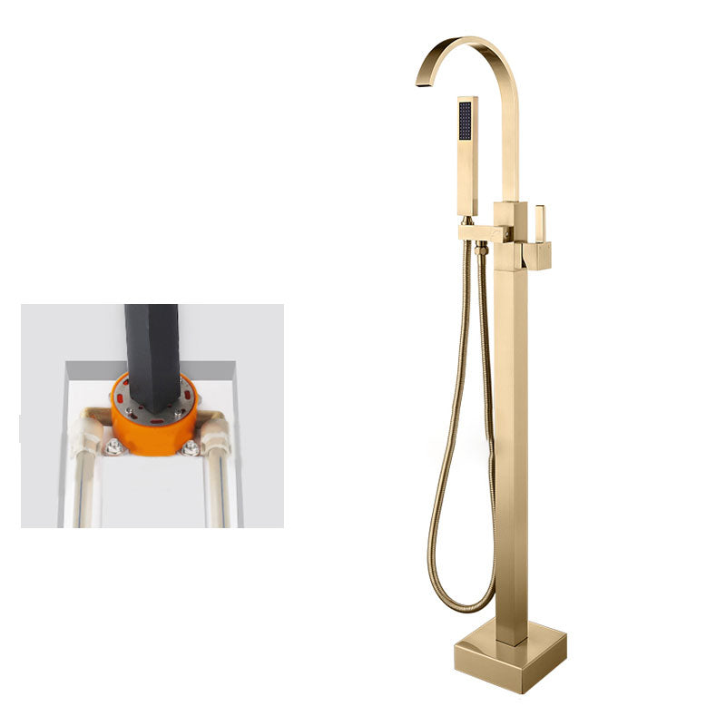 Contemporary Brass Freestanding Tub Filler with Hose Floor Mounted Bathroom Faucet