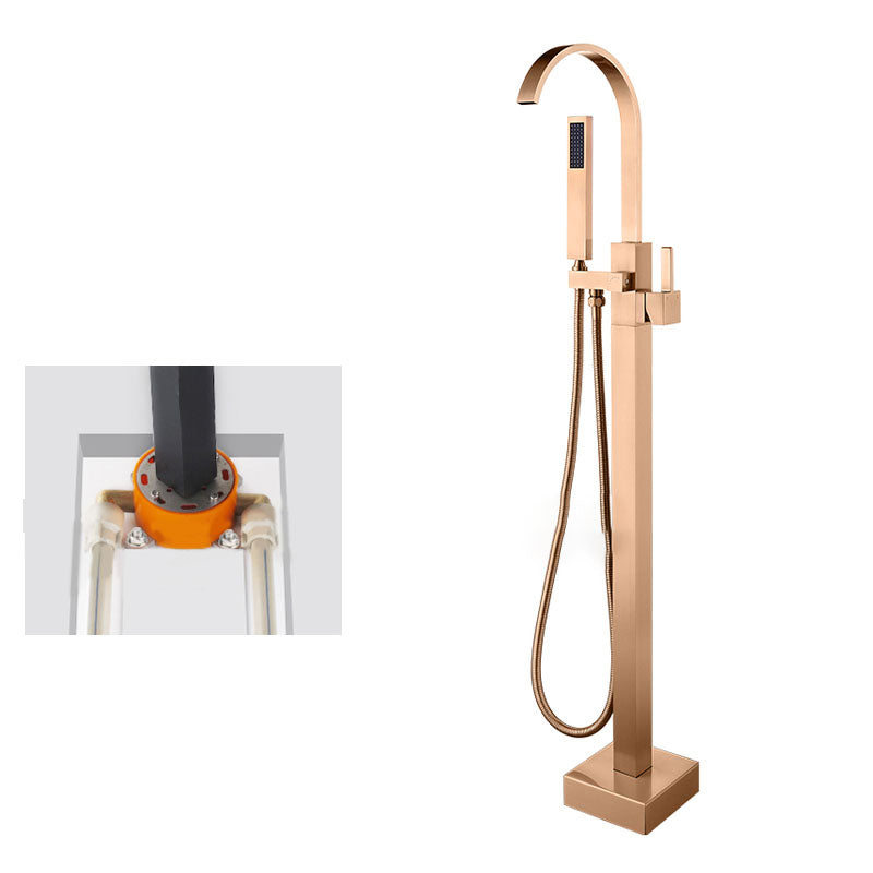 Contemporary Brass Freestanding Tub Filler with Hose Floor Mounted Bathroom Faucet