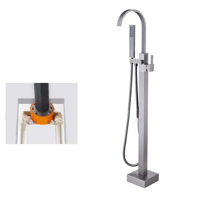 Contemporary Brass Freestanding Tub Filler with Hose Floor Mounted Bathroom Faucet