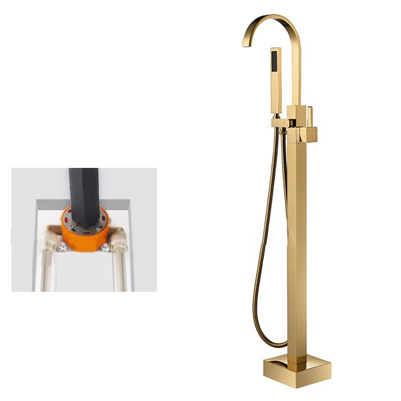 Contemporary Brass Freestanding Tub Filler with Hose Floor Mounted Bathroom Faucet