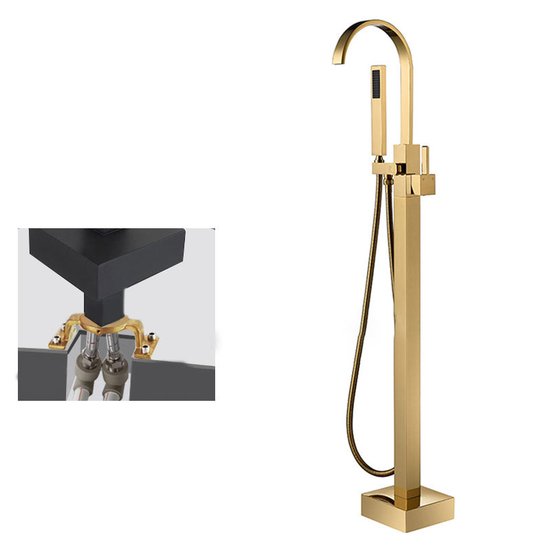 Contemporary Brass Freestanding Tub Filler with Hose Floor Mounted Bathroom Faucet