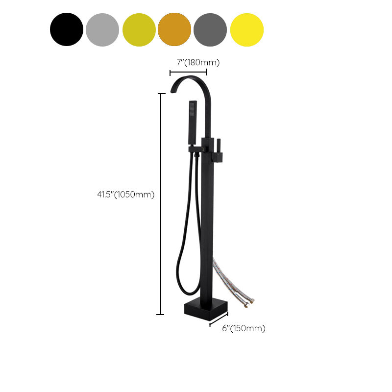 Contemporary Brass Freestanding Tub Filler with Hose Floor Mounted Bathroom Faucet