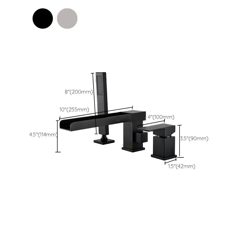 Brass Low Arc Bath Faucet with Hand Shower Square Bathroom Faucet