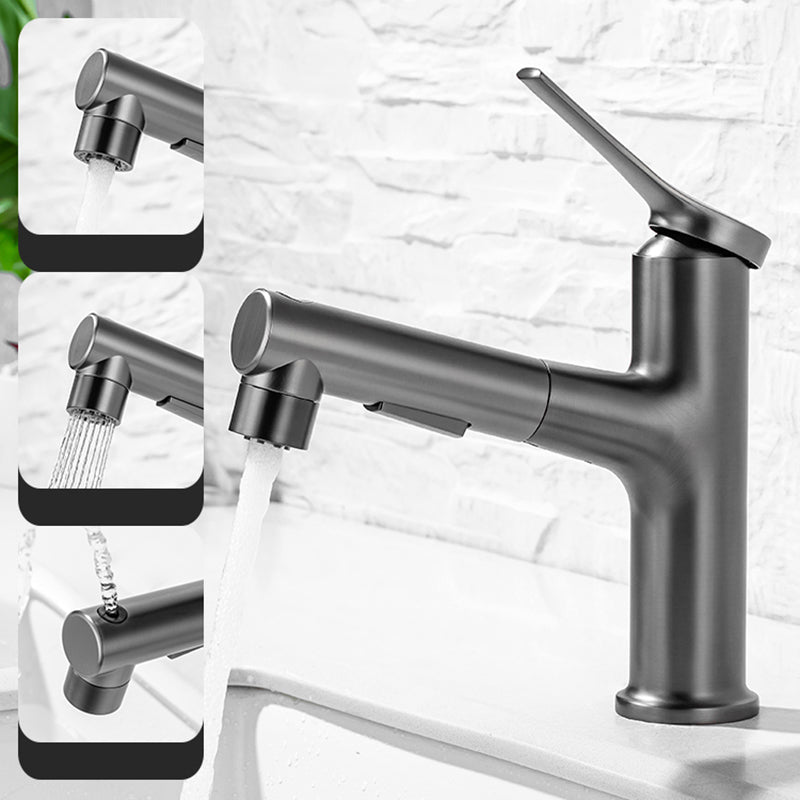 Modern Vessel Sink Faucet Lever Handle with Pull Down Sprayer