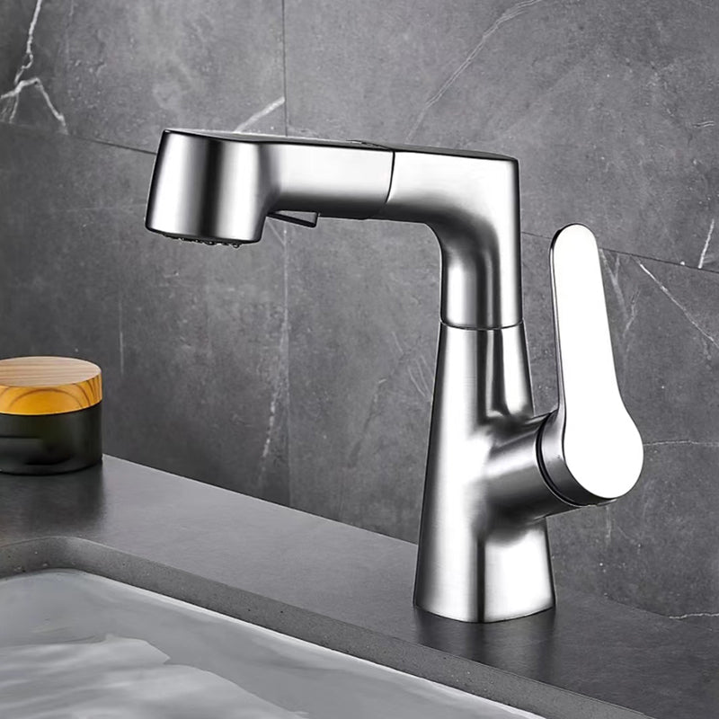 Modern Vessel Sink Faucet Lever Handle with Pull Down Sprayer