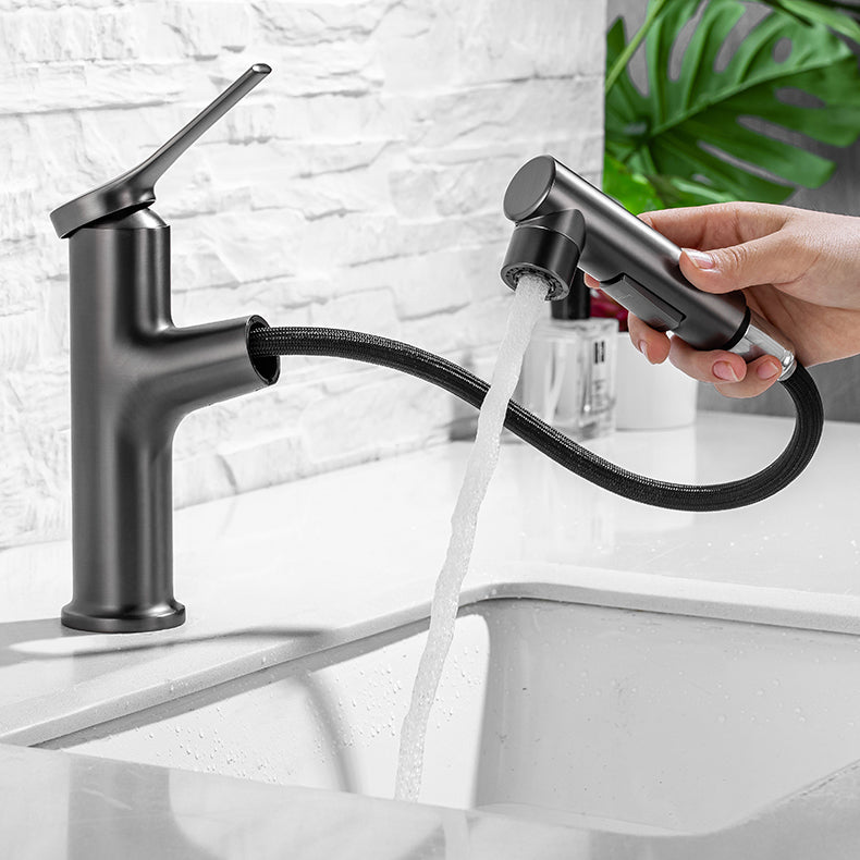 Modern Vessel Sink Faucet Lever Handle with Pull Down Sprayer