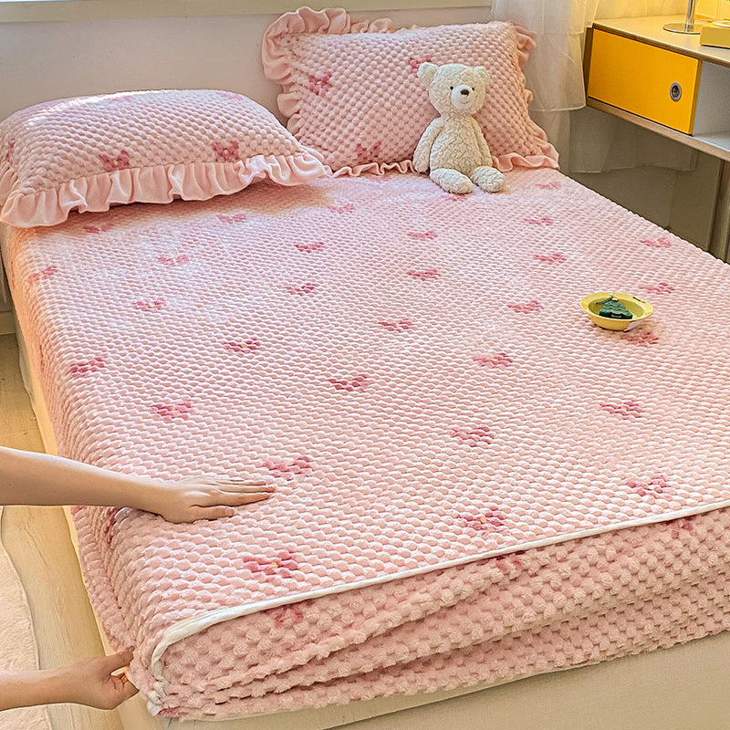 Vintage Fitted Sheet Heart Printed Fade Resistant Flannel Fitted Sheet