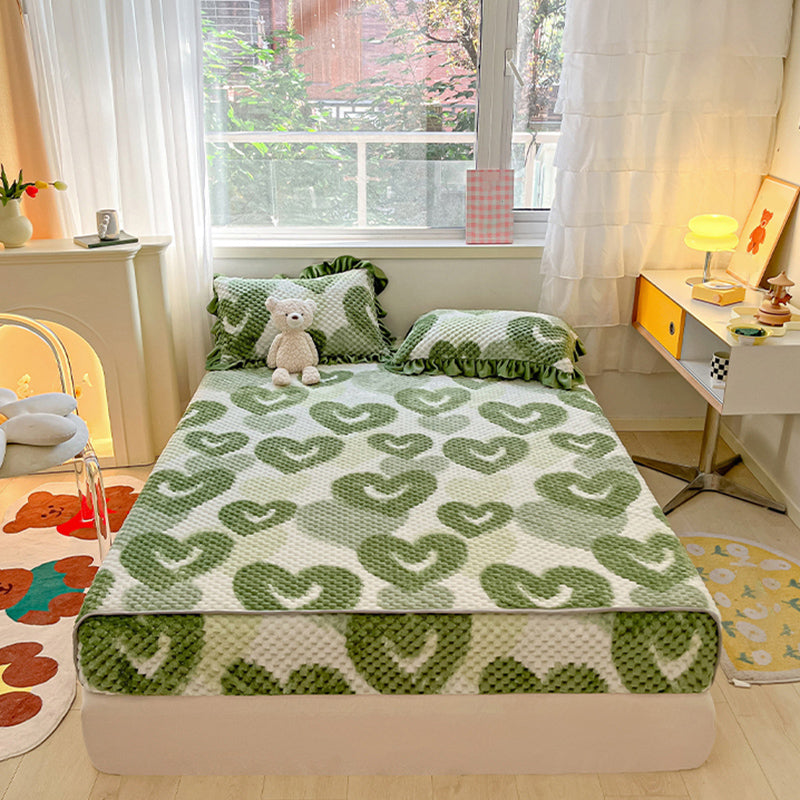 Vintage Fitted Sheet Heart Printed Fade Resistant Flannel Fitted Sheet