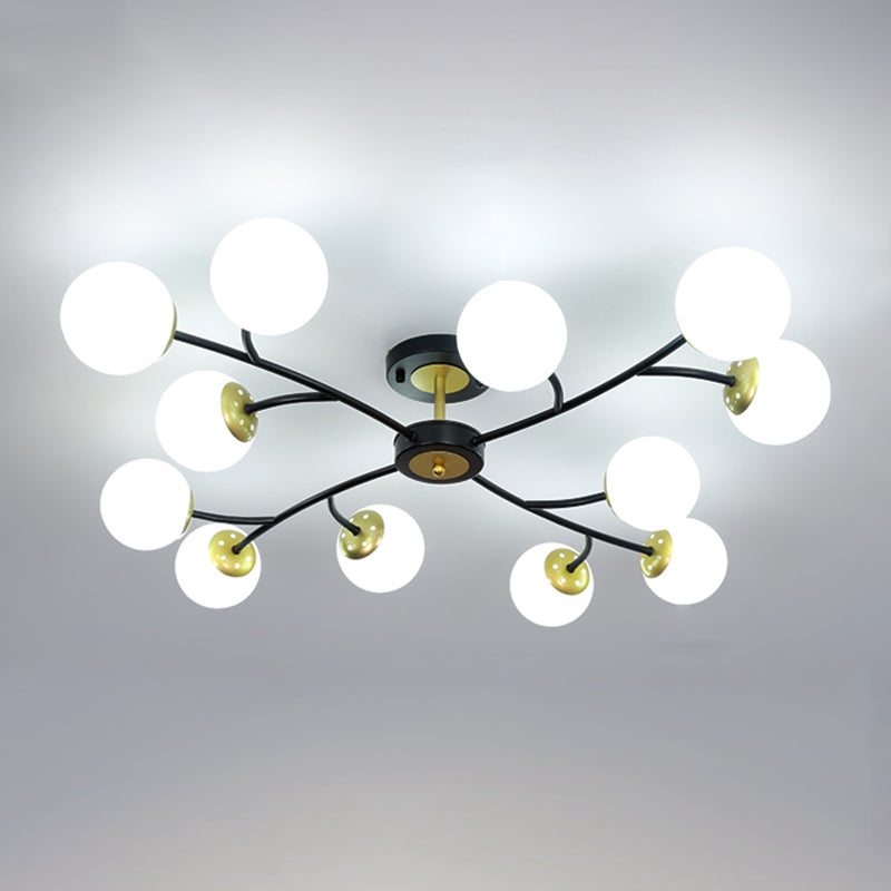Ball Shape Glass Flush Light Modern Style Multi Lights Flush Mount Fixture in Black