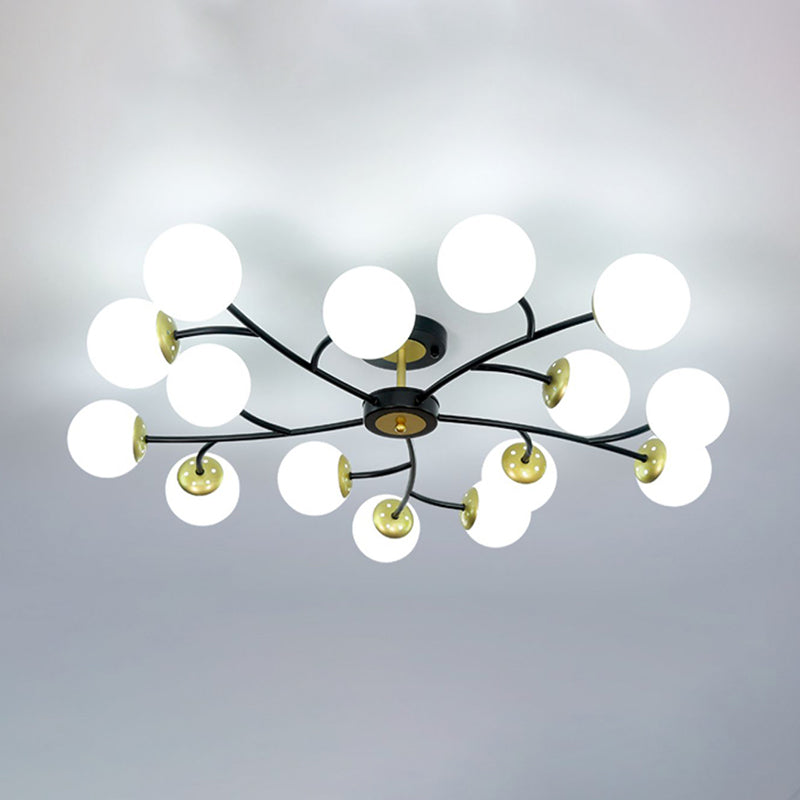 Ball Shape Glass Flush Light Modern Style Multi Lights Flush Mount Fixture in Black
