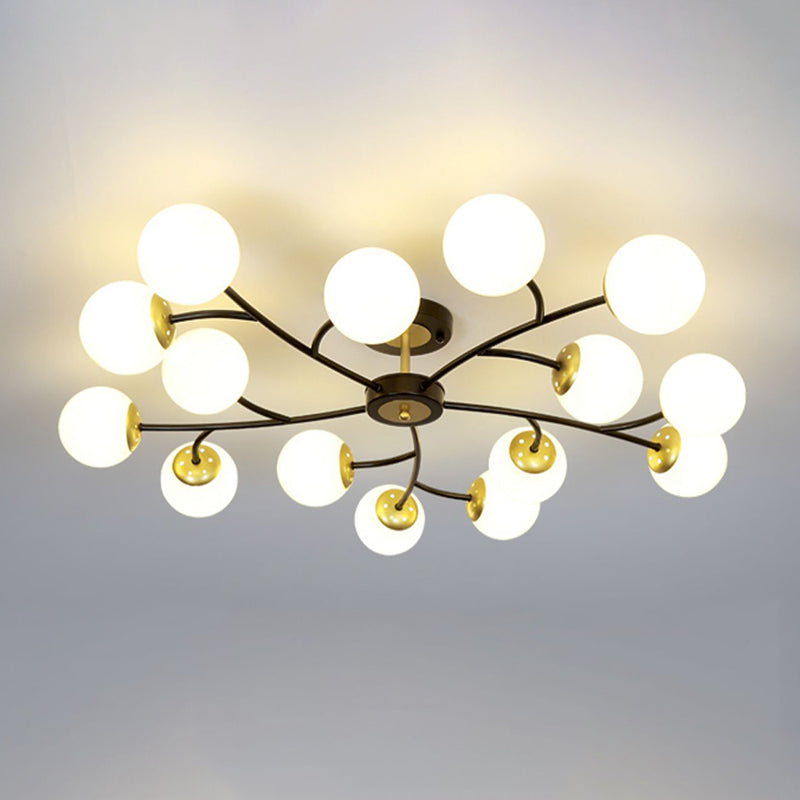 Ball Shape Glass Flush Light Modern Style Multi Lights Flush Mount Fixture in Black