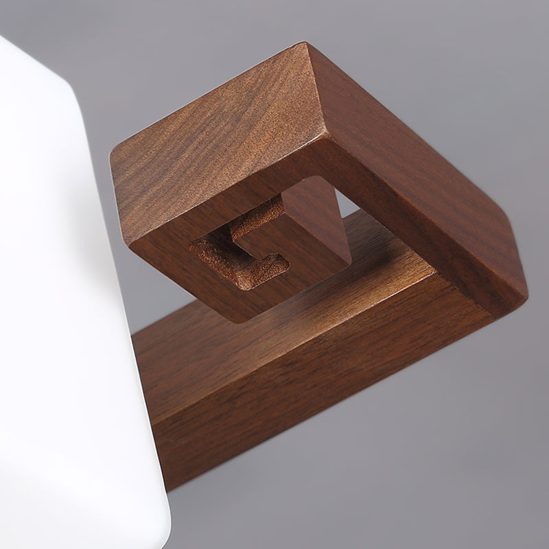 Brown Modern Wood Flush Mount Geometric Shape Ceiling Lamp with Acrylic Shade for Bedroom