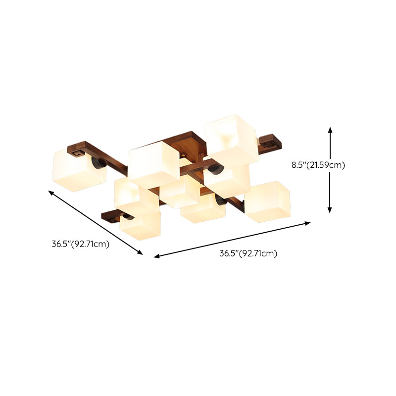 Brown Modern Wood Flush Mount Geometric Shape Ceiling Lamp with Acrylic Shade for Bedroom
