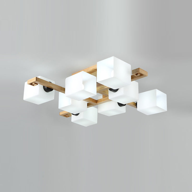 Square Shape Wood Flush Light Modern Style Multi Lights Flush Mount Fixture