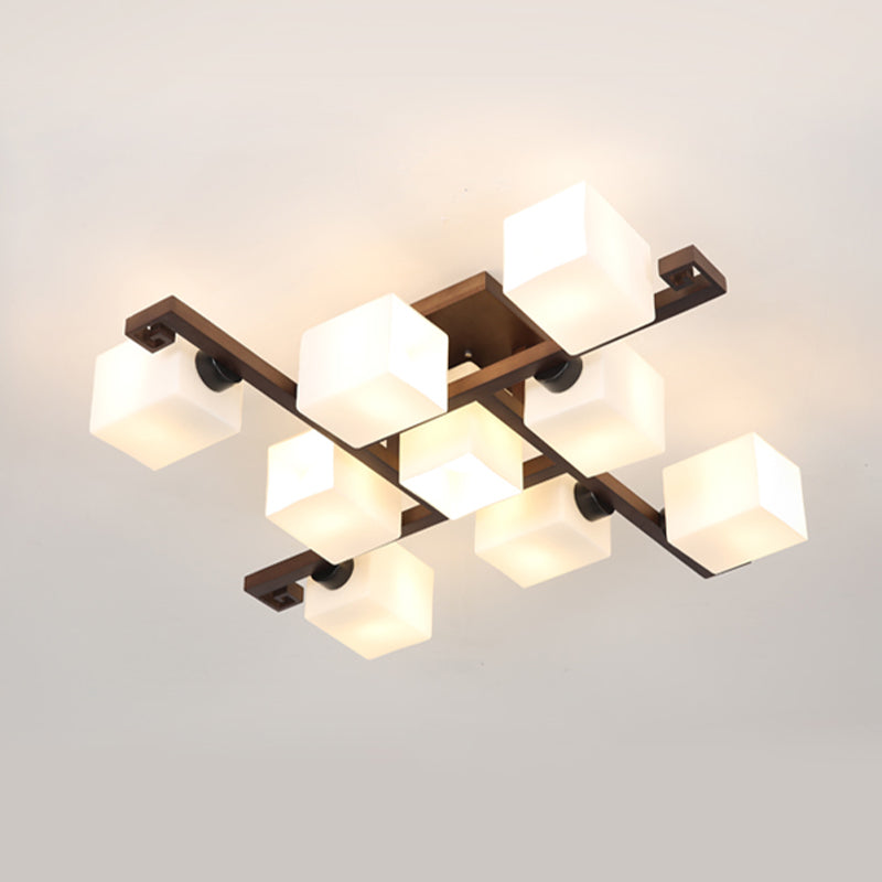 Square Shape Wood Flush Light Modern Style Multi Lights Flush Mount Fixture