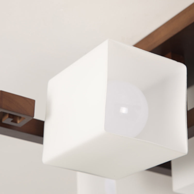 Square Shape Wood Flush Light Modern Style Multi Lights Flush Mount Fixture