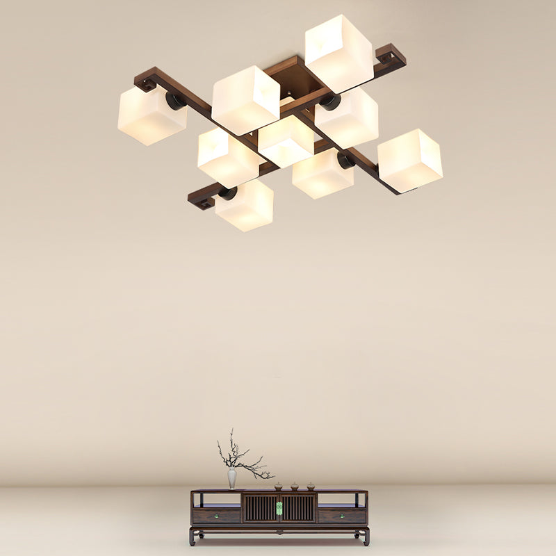Square Shape Wood Flush Light Modern Style Multi Lights Flush Mount Fixture