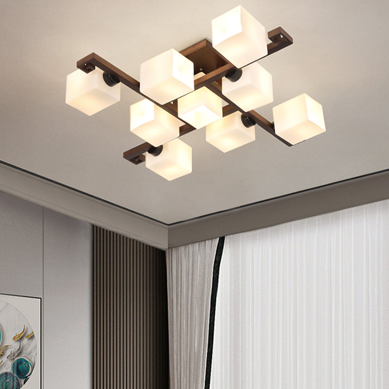 Square Shape Wood Flush Light Modern Style Multi Lights Flush Mount Fixture