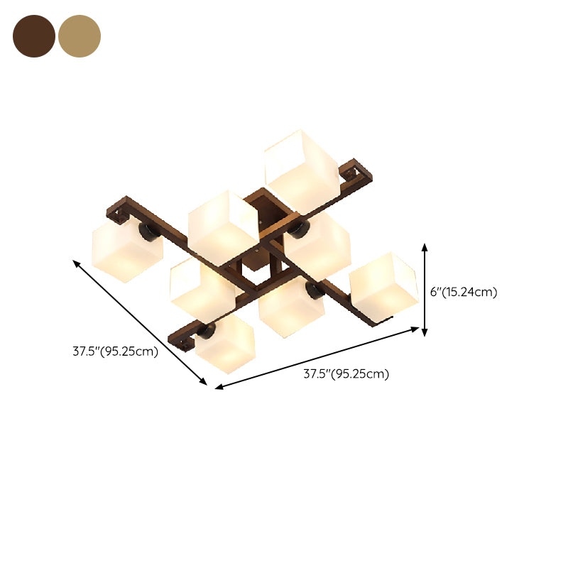 Square Shape Wood Flush Light Modern Style Multi Lights Flush Mount Fixture