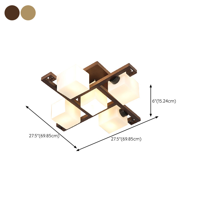 Square Shape Wood Flush Light Modern Style Multi Lights Flush Mount Fixture