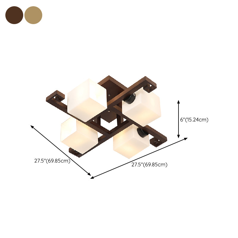 Square Shape Wood Flush Light Modern Style Multi Lights Flush Mount Fixture