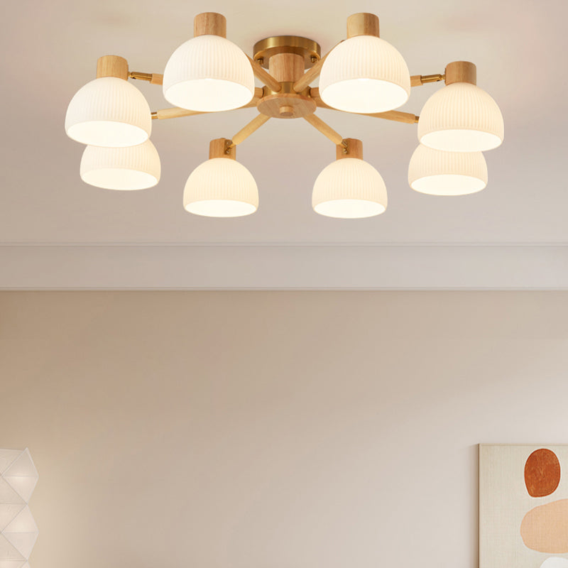 Geometric Shape Wood Flush Light Modern Style Multi Lights Flush Mount Fixture in Brown