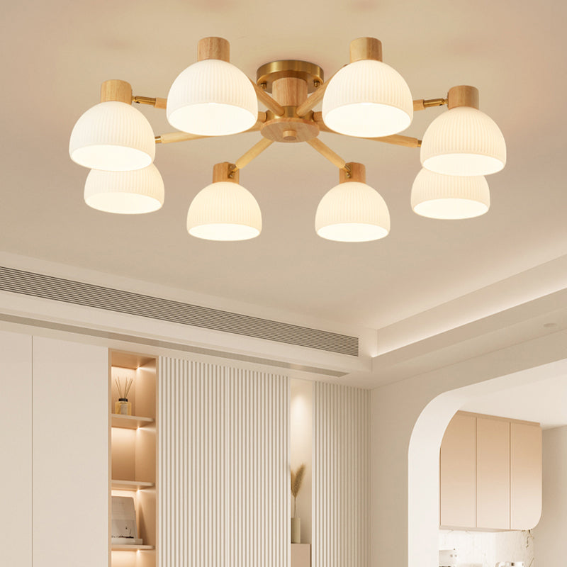 Geometric Shape Wood Flush Light Modern Style Multi Lights Flush Mount Fixture in Brown