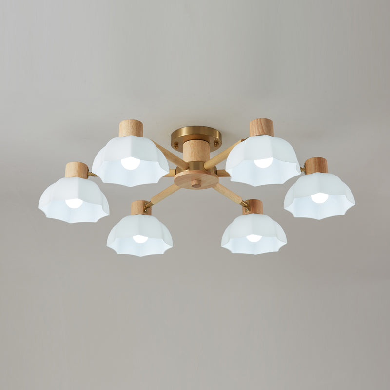 Geometric Shape Wood Flush Light Modern Style Multi Lights Flush Mount Fixture in Brown