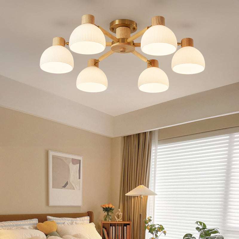 Geometric Shape Wood Flush Light Modern Style Multi Lights Flush Mount Fixture in Brown
