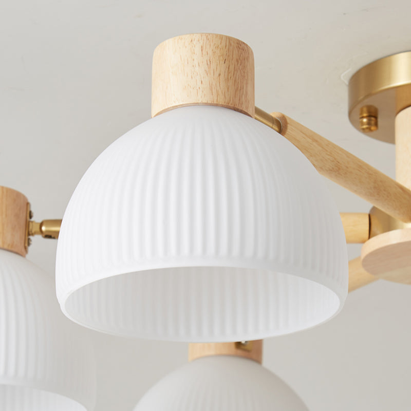 Geometric Shape Wood Flush Light Modern Style Multi Lights Flush Mount Fixture in Brown