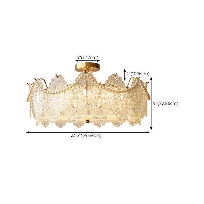 Modern Ceiling Lamp Vintage Flush Mount Light Fixture with Glass Shade for Bedroom