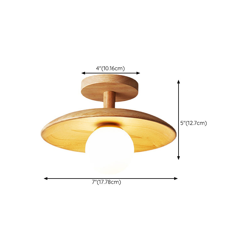 1-Light Ceiling Light Wooden Ceiling Mount Light with Glass Shade for Bedroom