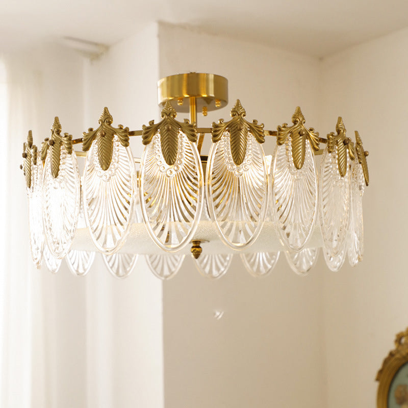 Modern Ceiling Lamp Golden Flush Mount Light Fixture with Glass Shade for Bedroom