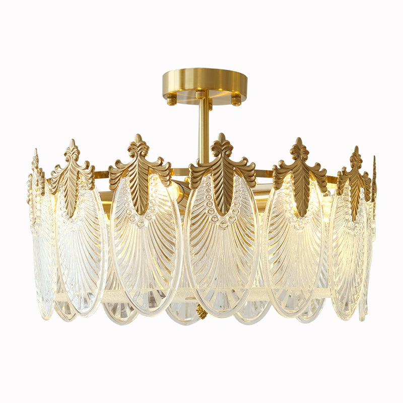 Modern Ceiling Lamp Golden Flush Mount Light Fixture with Glass Shade for Bedroom
