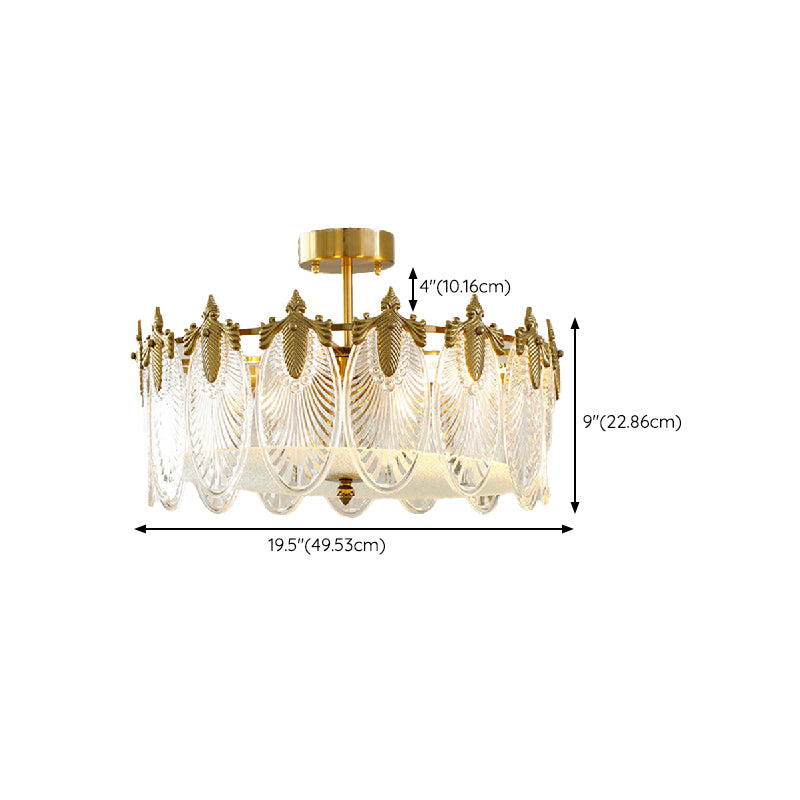 Modern Ceiling Lamp Golden Flush Mount Light Fixture with Glass Shade for Bedroom