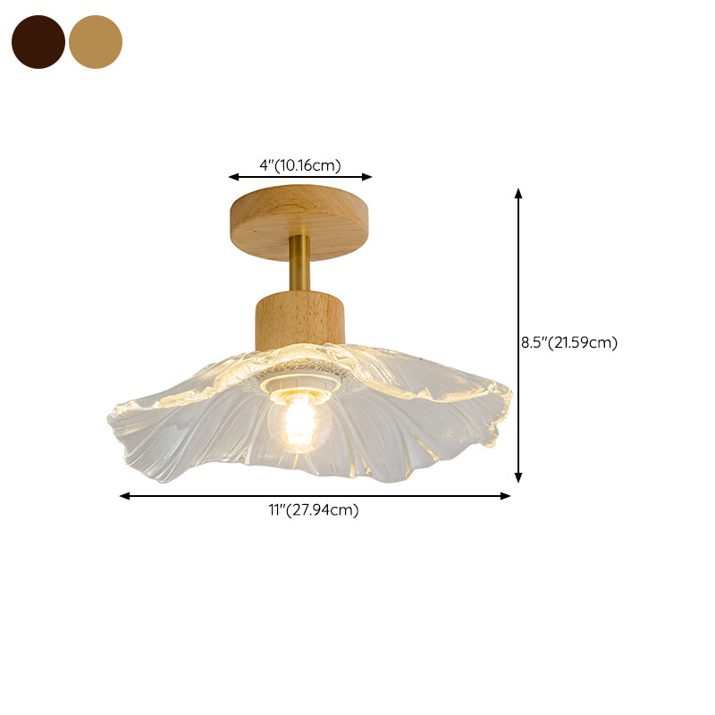 Modern Ceiling Lamp Wooden Flush Mount Light Fixture with Glass Shade for Bedroom