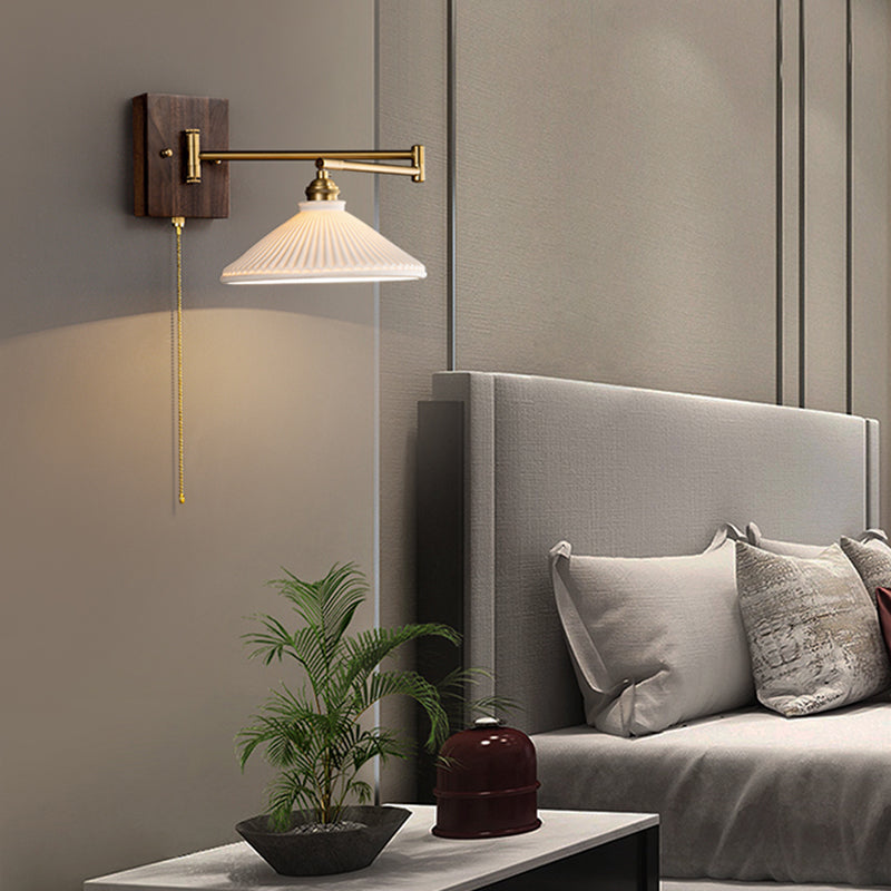 Metal Modern Wall Sconce Geometric Shape Wall Light with Ceramic Shade for Living Room