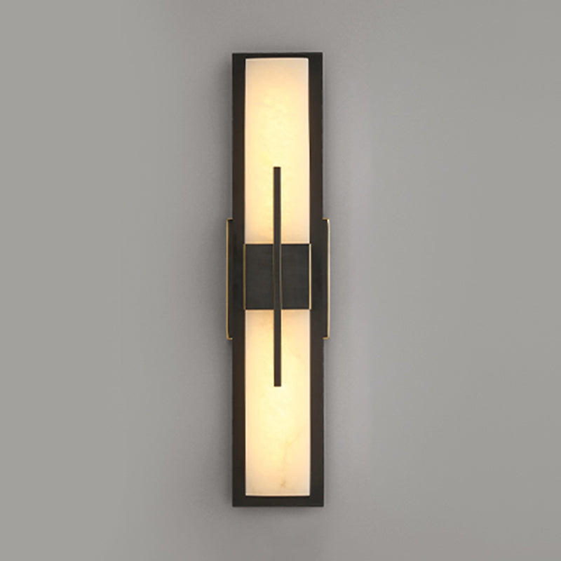 Metal Modern Wall Sconce Rectangle Shape Wall Light with Stone Shade for Living Room