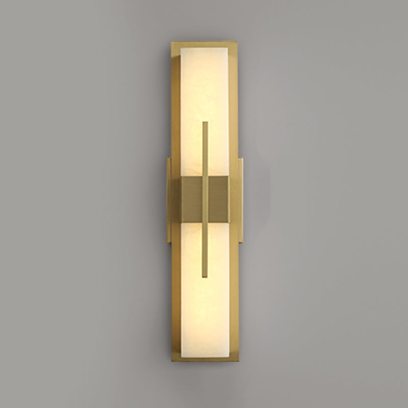Metal Modern Wall Sconce Rectangle Shape Wall Light with Stone Shade for Living Room