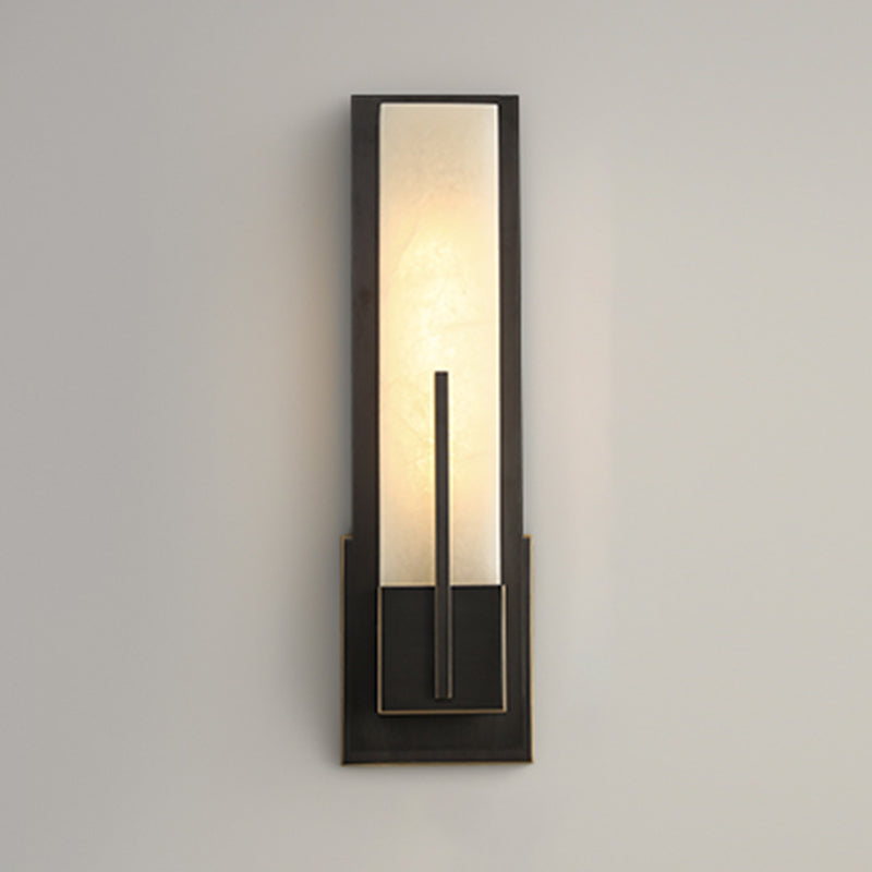 Metal Modern Wall Sconce Rectangle Shape Wall Light with Stone Shade for Living Room