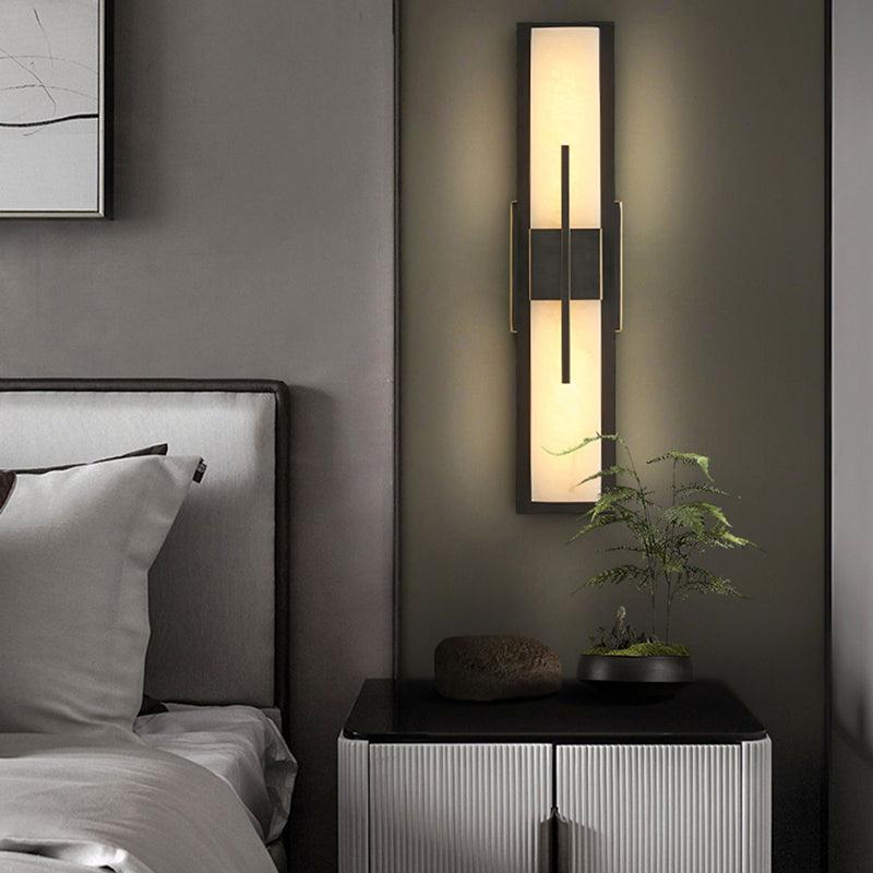 Metal Modern Wall Sconce Rectangle Shape Wall Light with Stone Shade for Living Room