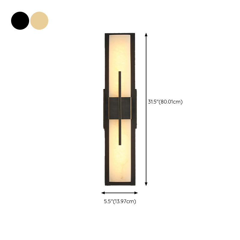 Metal Modern Wall Sconce Rectangle Shape Wall Light with Stone Shade for Living Room