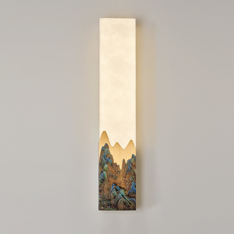 Modern Metal Wall Sconce Rectangle Shape Wall Light with Stone Shade for Living Room